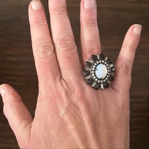 - NWT Juicy Couture black rhinestone faux opal cocktail ring.